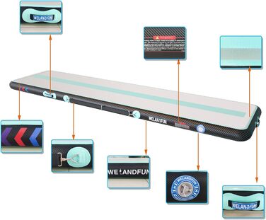 Гімнастичний надувний мат Air Matte 300x100x20 см з насосом, 15/20 см, 3/4/5/6 м для йоги, дому, акробатики, залу та черлідингу (зелена)