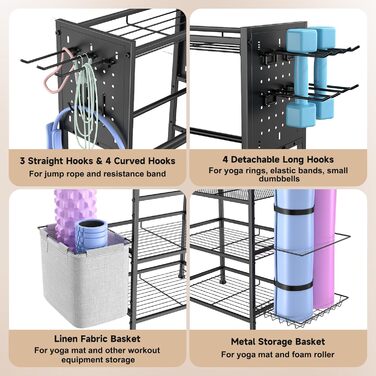 Металевий стійка для гантелей та гирь, органайзер для йога-матів, чорний. Підійде для домашнього спортзалу