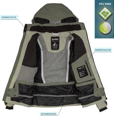 Жіночий гірськолижний костюм Killtec - комплект куртки та штанів, водонепроникний та дихаючий, 10000 мм водяного стовпа, без PFC, куртка зі снігозахисним манжетом, штани з кантозахистом (36, 2 частини, салатовий)