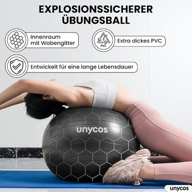 Фітбол Unycos 55/65/75 см: фітбол для йоги, фітнесу, балансу, пілатесу | З насосом, без BPA, антивибуховий | Зелений (#10), Сірий (#12)