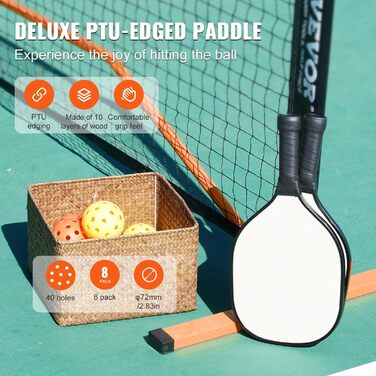 Набір для піклболу VEVOR: портативна система, сітка, м'ячі, ракетки, лінії поля та аксесуари (6,7 м, вологостійкий)