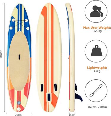 Надувна SUP-дошка DREAMADE з телескопічним веслом, комплект аксесуарів, до 120 кг, для серфінгу та веслування