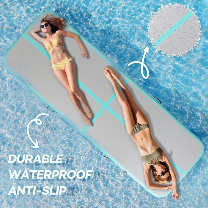 Гімнастичний надувний мат для акробатики та тренувань, 10/20 см, надувний, з насосом, 400x100x10 см, зелений