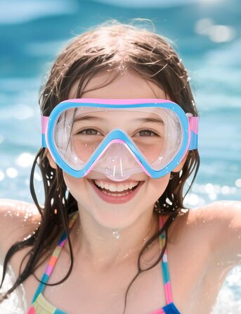 Дитяча маска для плавання та снорклінгу Supertrip, 6-14 років, скло, рожево-блакитна