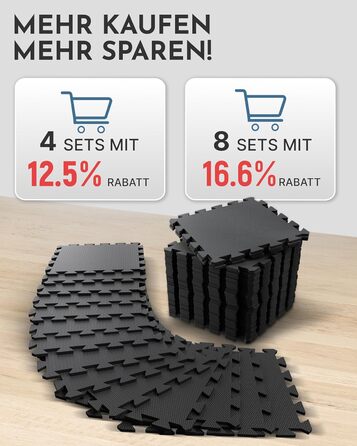 Захисний килимок для фітнесу та тренажерів NEOLYMP — товстий гумовий пазл-покриття для спортзалу, гімнастичний мат, антрацит (18 матів, 1.7 м²)