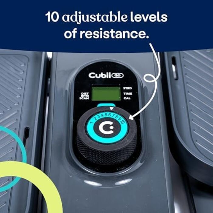 Cubii GO: еліптичний тренажер під стіл, велотренажер для дому, з LCD-дисплеєм та регулюванням навантаження, інтегровані колеса, модель Aqua