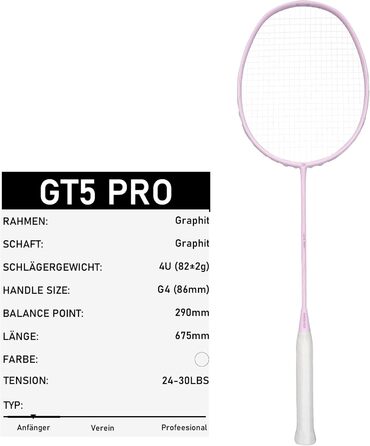 Ракетка для бадмінтону OGEENIER: Графіт, Легка, Професійна, з карбоном, неслизька ручка, у сумці, Рожева