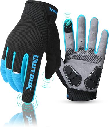 Велосипедні рукавички KUTOOK: антиковзаючі, амортизуючі, з гелевою підкладкою, сенсорні, для MTB, шосе, трейл, гірський велосипед, похід, блакитні, розмір L