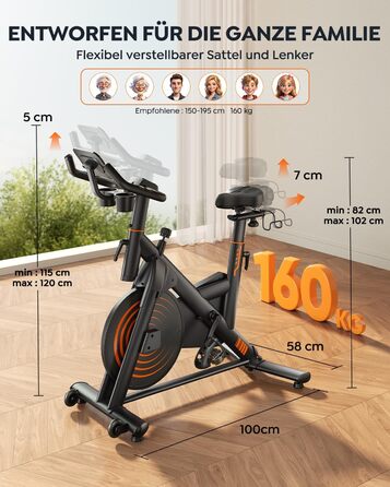 Велотренажер Hometrainer: тихий, ергономічний, з пульсометром та підтримкою для пляшки та гантелей, 160 кг, помаранчевий