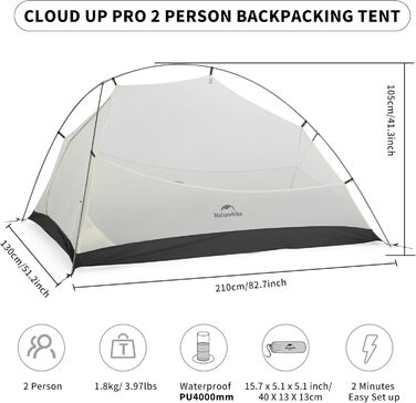 Намет Naturehike Cloud Up Pro 2 особи, легкий туристичний намет для кемпінгу, вітро- та водонепроникний, колір хакі