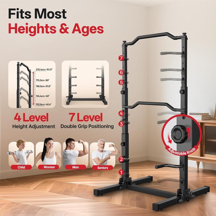 JOROTO Турнік-Штанга Power Tower, Регульована Висота, 5-в-1, для Дома, 172 кг, Безкоштовні Віджимання та Підтягування