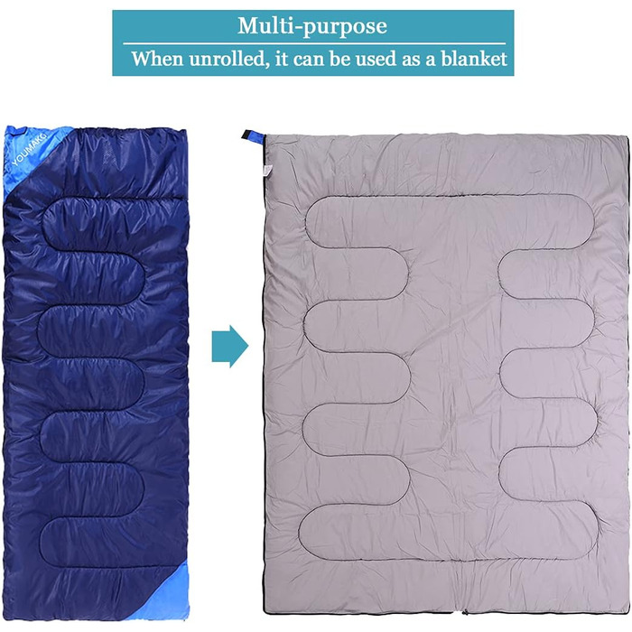 Сплячий мішок для дорослих та дітей – легкий, водонепроникний, зручний для весни, літа, осені – піший туризм, подорожі, кемпінг (королівський синій)
