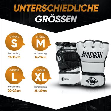 MADGON Преміум рукавички для MMA, бойових мистецтв, греплінгу, спарингу, крав мага, муай-тай, боксу, для чоловіків і жінок, біло-чорні, розмір XL