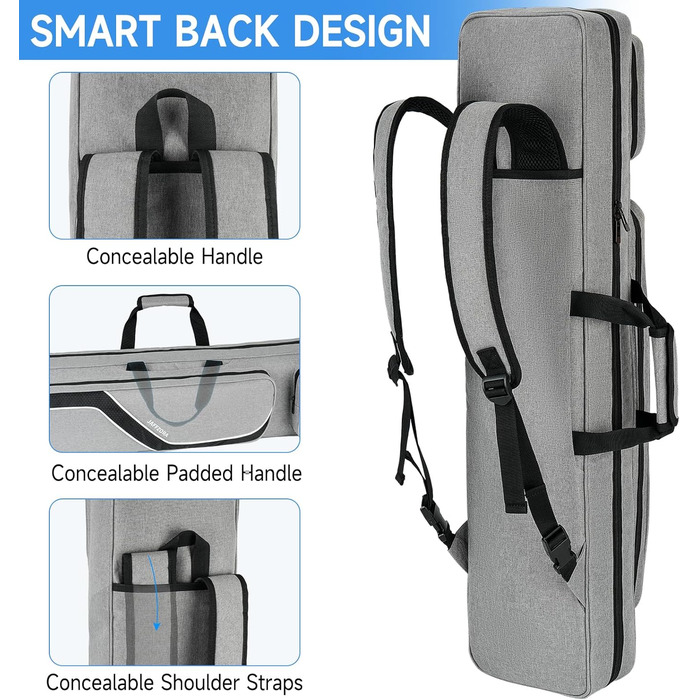 Чохол для більярдних київ на 4 основи та 5 жозлів, сумка для більярдних київ сірого кольору, 14 кишень, з регульованим плечовим ременем (L)