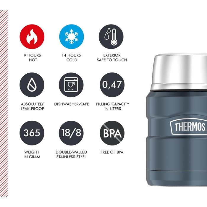 Термос STAINLESS KING 0,47л з нержавіючої сталі, чорний матовий, з ложкою, BPA-free