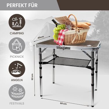 Зручний складаний столик Alpinez 60x40 для кемпінгу, відпочинку на природі, балкону та грилю | Компактний та легкий | Розміри 60x40 см