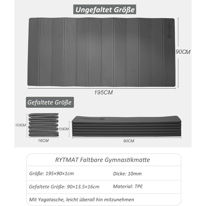 Йога мат RYTMAT XL 195x90 см, TPE 10 мм - спортивний килимок для йоги, фітнесу, пілатесу