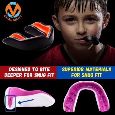 Захисний капу для дітей Oral Mart, чорний/оранжевий, BPA-free, для карате, фетбол, бокс, MMA, хокей (10 років і менше)