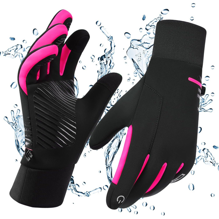 Водонепроникні зимові рукавички KynciOR для чоловіків та жінок, рукавички для мотоцикла, сенсорний екран, силіконове покриття, терморукавички для катання на лижах та велосипеді (XL, Рожевий)