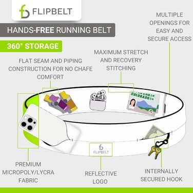 FlipBelt Klassischer Laufgürtel: Пояс для бігу, поясна сумка для жінок та чоловіків, без натирань, для телефону, вологовідвідний, L Carbon