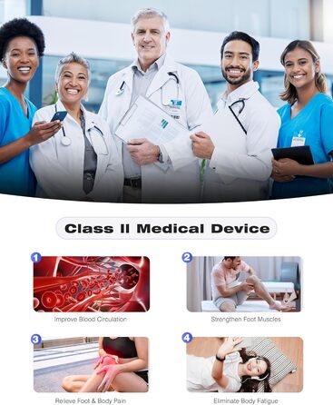 Масажер для ніг та тіла Medic EMS TENS - стимулятор кровообігу з 10 режимами та 20 рівнями інтенсивності. Зменшує біль при п'ятковому фасціїті, невропатії та болю. Білий колір.