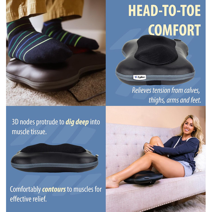Масажер для спини та шиї Zyllion Shiatsu 3D – глибокий масаж м'язів для дому та авто (кабельне підключення, чорний)