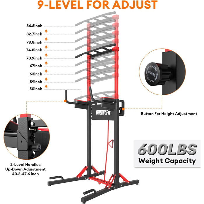 ONETWOFIT Power Tower - Станція для віджимань для дому, регульована висота, 270 кг, BLACK-1