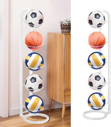 Стеллаж для м'ячів: футбольний, волейбольний, багатоярусний, білий. Зберігання та демонстрація м'ячів