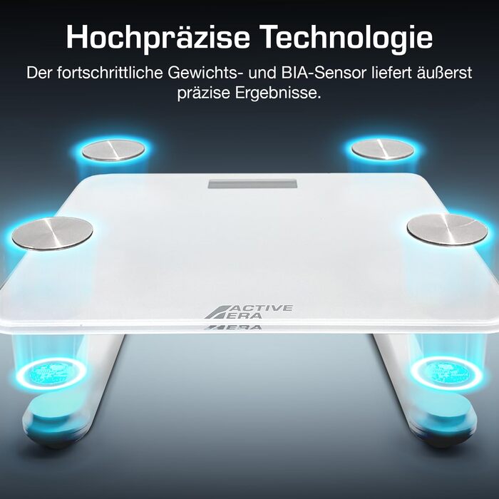 Bluetooth вага Active Era з великим LED дисплеєм, 16 вимірювань, аналізатор складу тіла, індекс маси тіла (BMI), додаток для смартфона, біла