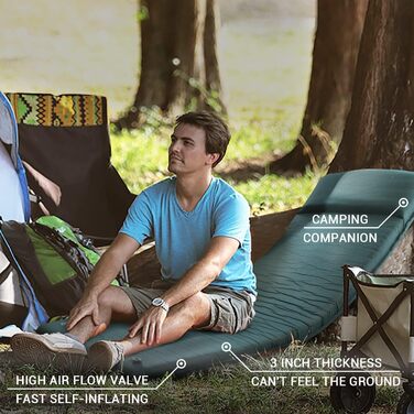 Саморозкладана туристична матрац для кемпінгу з memory foam, з вбудованим подушкам, 8 см, зелений