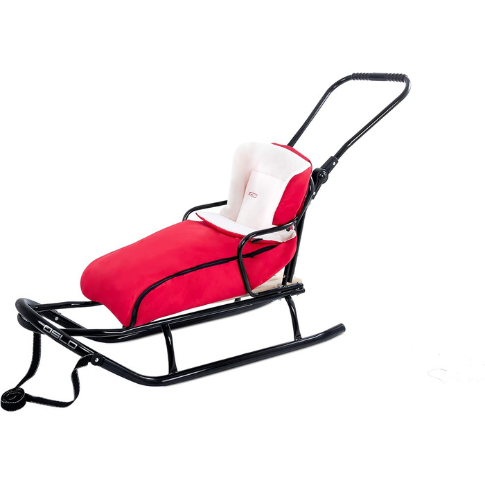 Металевий санний Oslo з ручкою, спинкою, ременями безпеки та мішком для ніг. Ідеальний дитячий санки для дітей та дорослих. Максимальне навантаження: 120 кг (O5 - Червоний)