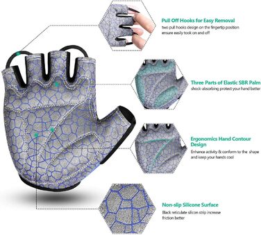 Рукавички для велосипеда чоловічі/жіночі літні - рукавички напівпальці для їзди на велосипеді, відпочинку, MTB, шосе, даунхілу, щоденних поїздок, велотуризму, каякінгу, роликів, вітрильного спорту, греблі. Колір: синій, розмір: M