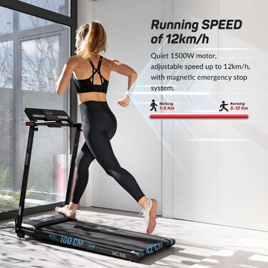 FITFIU MC-100 Складне бігове полотно: 2 нахили, Bluetooth, 12 програм, KINOMAP, до 120 кг, для дому/офісу