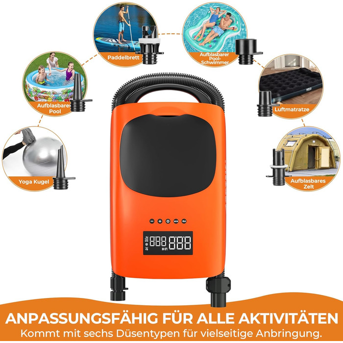 AGPTEK Електричний Насос для SUP дошки, човни, каяк – 22PSI, портативний, з авто-вимкненням & 12V DC
