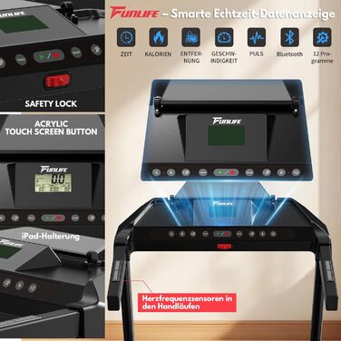 Біговий тренажер FunLife F60: складний, з регулюванням нахилу, тихий двигун 2.5PS, Bluetooth, для дому