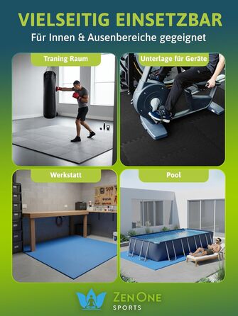 Пазл-килимок для фітнесу ZenOne Sports® 30x30x1 см (18 шт., 1.5 м²) - захисний килимок для тренажерів, чорний