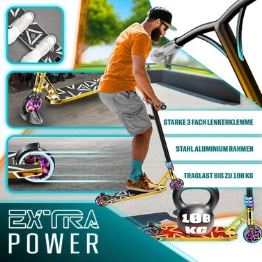 Трюковий самокат KESSER® GT-Limit 360° з підставкою, колеса PU 110 мм, підшипники ABEC 9 - для дітей та дорослих, золотий