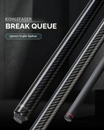 Більярдний кий для розбиву KONLLEN Heavy Hitter, карбоновий Break-Queue з наконечником 12,9 мм, професійний пул-стік (чорний)