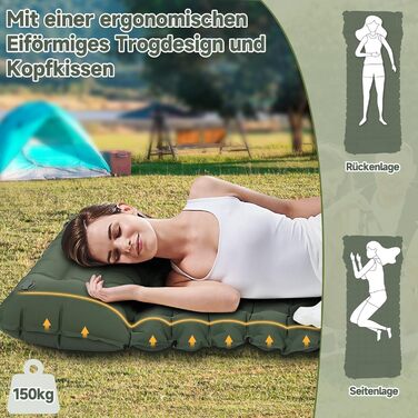 Килимок туристичний самонадувний HAUSPROFI, Ultraleicht, для кемпінгу, з помпою та подушкою, армійний камуфляж