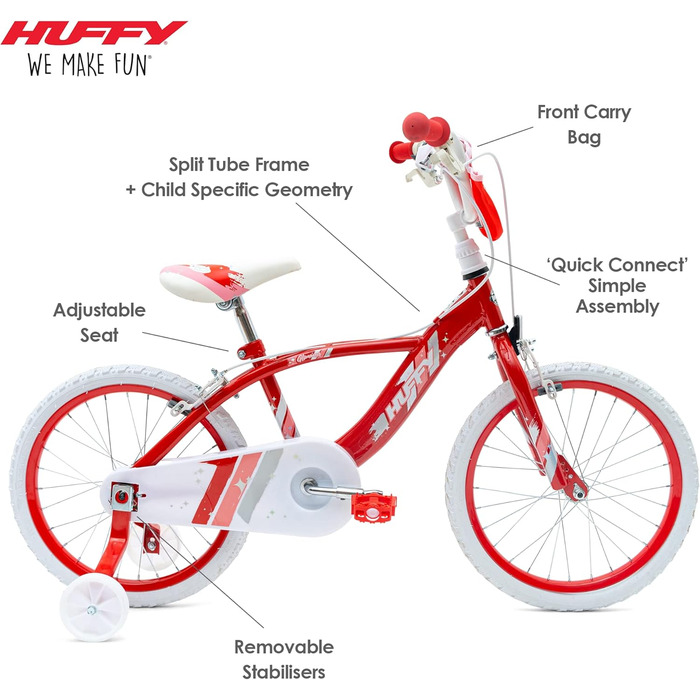 Дитячий велосипед Huffy Glimmer 18 дюймів червоний для дівчаток 6-8 років, легка швидка збірка, зі стабілізаторами