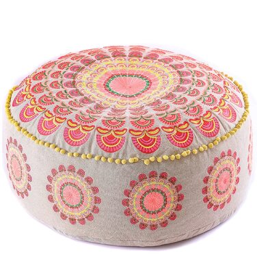 Пуф для сидіння Mandala Life ART Round Boho (60x20 см, червоний) - декоративний, бавовняний, без наповнювача