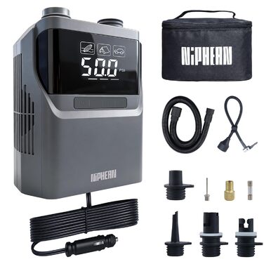 Електричний насос Niphean для SUP-дощок та автомобільних шин, 50 PSI, з подовженим кабелем зарядки 300 см та сумкою для зберігання