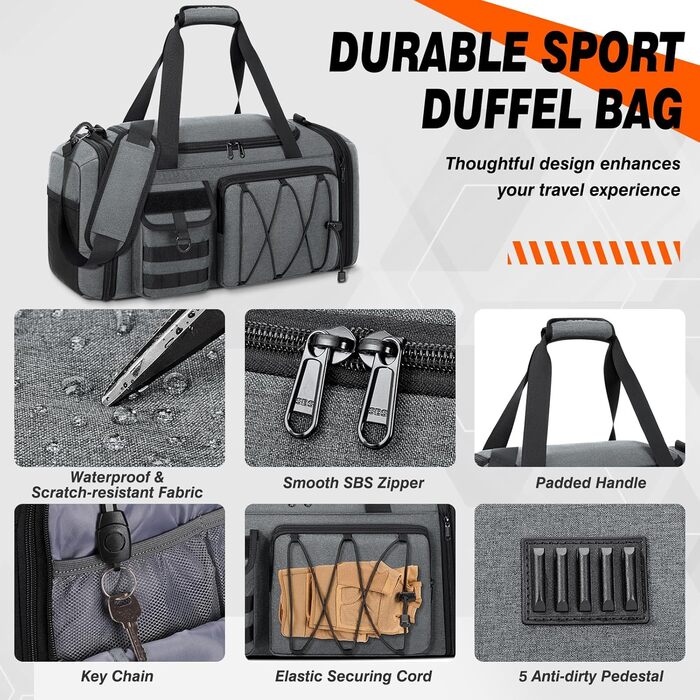 Спортивна сумка RAINSMORE 40L, водовідштовхувальна, з відділенням для взуття, для чоловіків та жінок, сіро-чорна