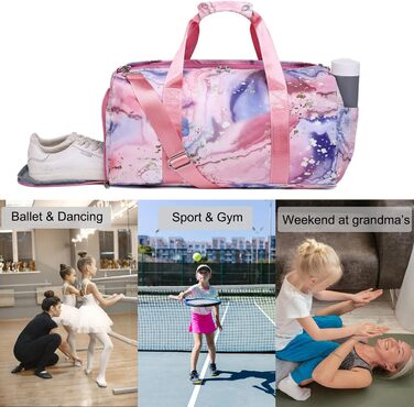 Спортивна сумка для підлітків з відділеннями для взуття та мокрого одягу, рожевий мармур (07)