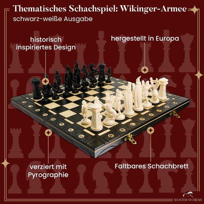 Шахи Master of Chess Black & White Edition, дерев'яна дошка, пластикові фігури, для 2 гравців (Вікінги)