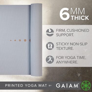 Йогамат Gaiam 6 мм, фіолетовий, з малюнком, антиковзка, для йоги, пілатесу та фітнесу
