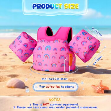 Надувні рукавики для плавання MoKo для дітей, рожево-райдужні, з ремінцем, для хлопчиків та дівчаток, 9-23 кг