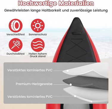 Надувний каяк COSTWAY на 2 особи з алюмінієвими веслами, EVA-сидінням, насосом та ремкомплектом, червоний