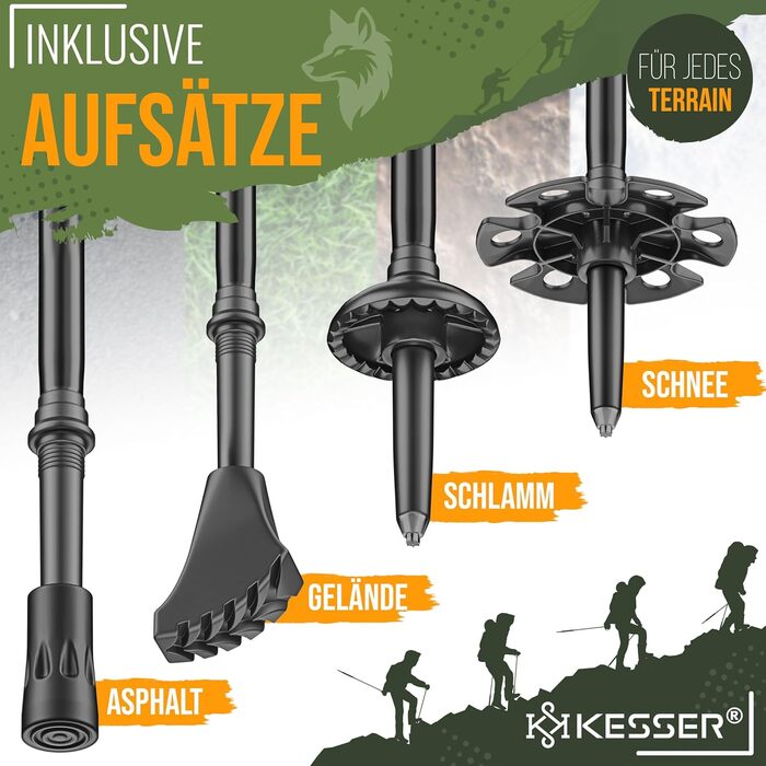Трекінгові палиці KESSER® алюмінієві/карбонові з корковими ручками для хайкінгу, скандинавської ходьби, лиж та альпінізму (115-135 см) + ліхтарик для кемпінгу
