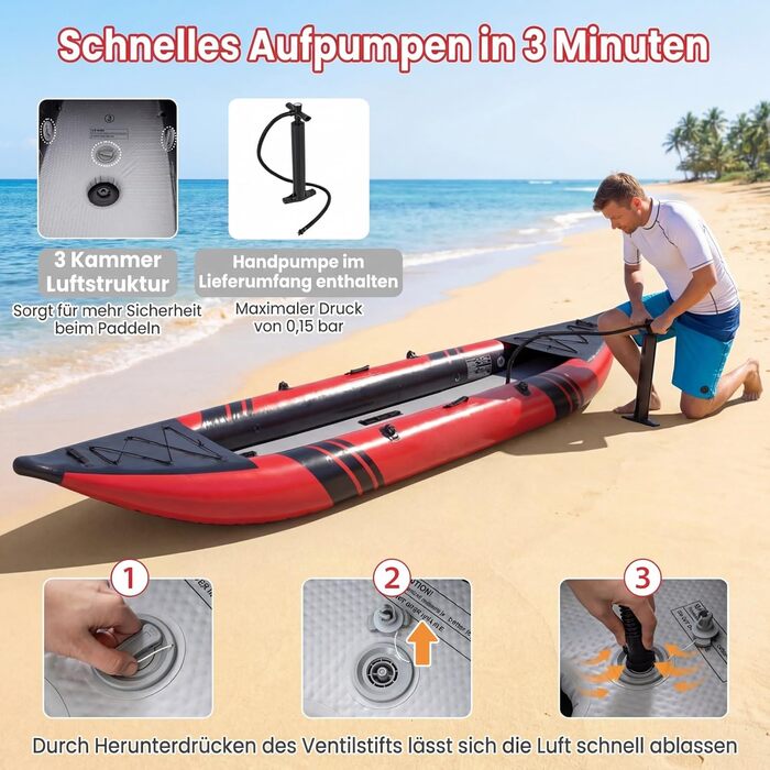 Надувний каяк COSTWAY на 2 особи з алюмінієвими веслами, EVA-сидінням, насосом та ремкомплектом, червоний